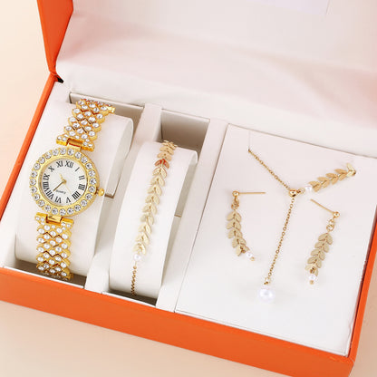 Diamond Women’s Luxury Rhinestone Quartz Watch Set