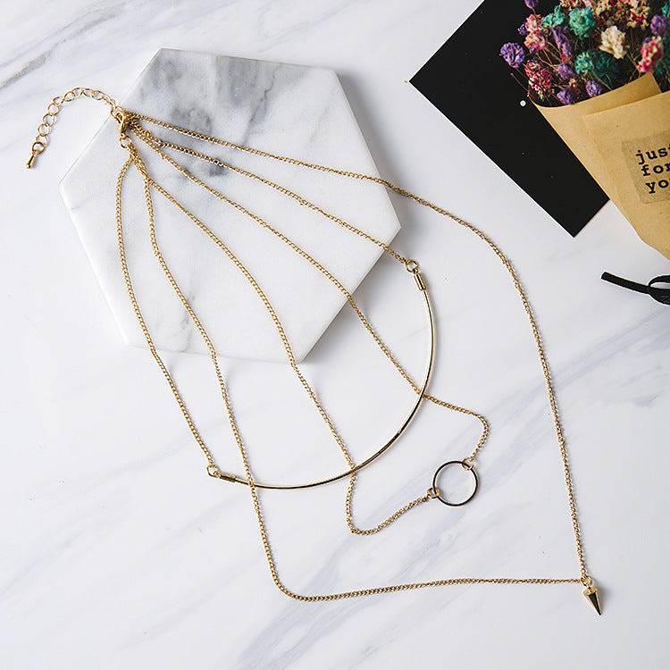 Korean Fashion Multideck Design Long Necklace - Simple Collarbone Kolye for Women