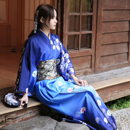 Women's Dark Blue Phalaenopsis Modified Formal Kimono