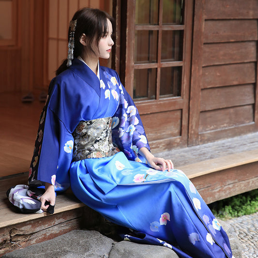 Women's Dark Blue Phalaenopsis Modified Formal Kimono