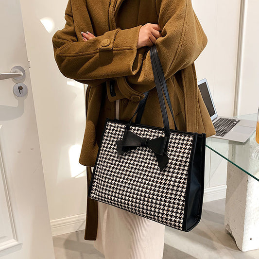 Bow Houndstooth Trendy Women's Shoulder Bag