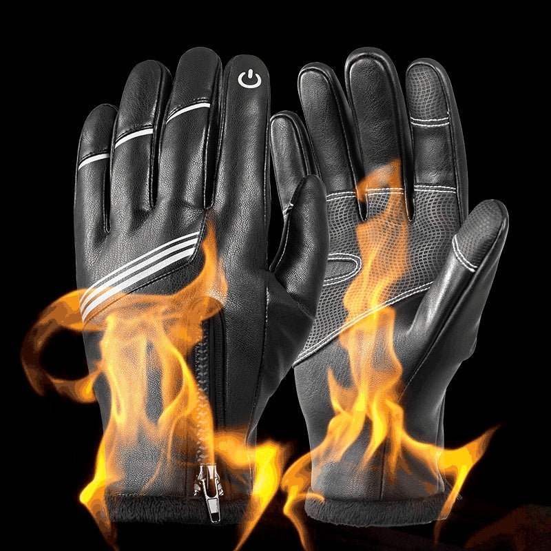 Black gloves with flame effects on a black background