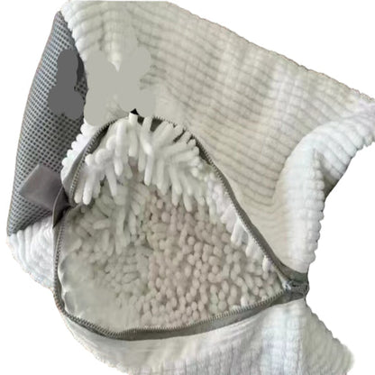 White textured blanket with gray border on a wooden surface, labeled '4PC'.