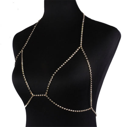 Shining Rhinestone Halter Necklace Bikini Beach Body Chain