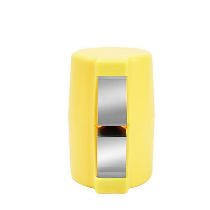 Yellow plastic container with a reflective silver interior on a white background
