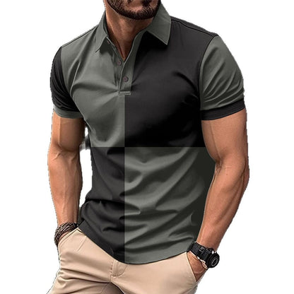 Casual Sports Short Sleeve Color Stitching Turnover Neck Polo Shirt for Men
