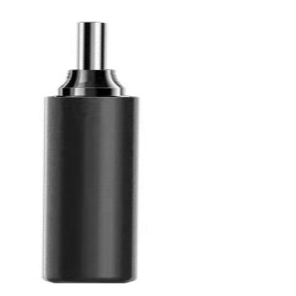 Black cylindrical object on a white background