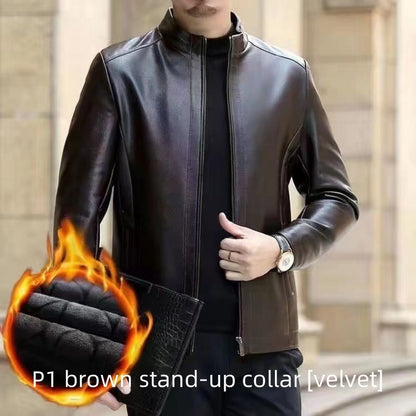Leather Jacket for Middle-Aged Men - Fleece-Lined Casual Wear