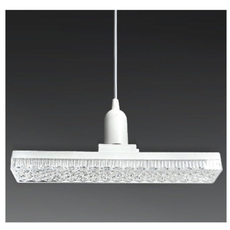 White pendant light fixture on a dark background