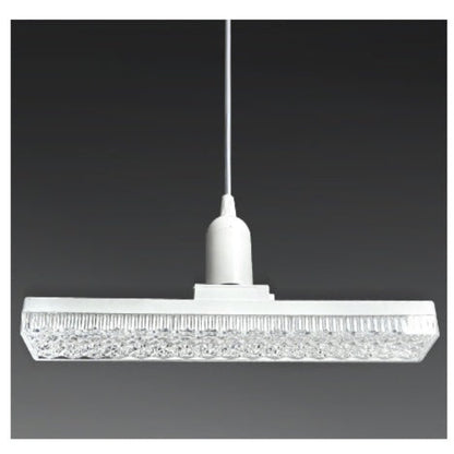White pendant light fixture on a dark background