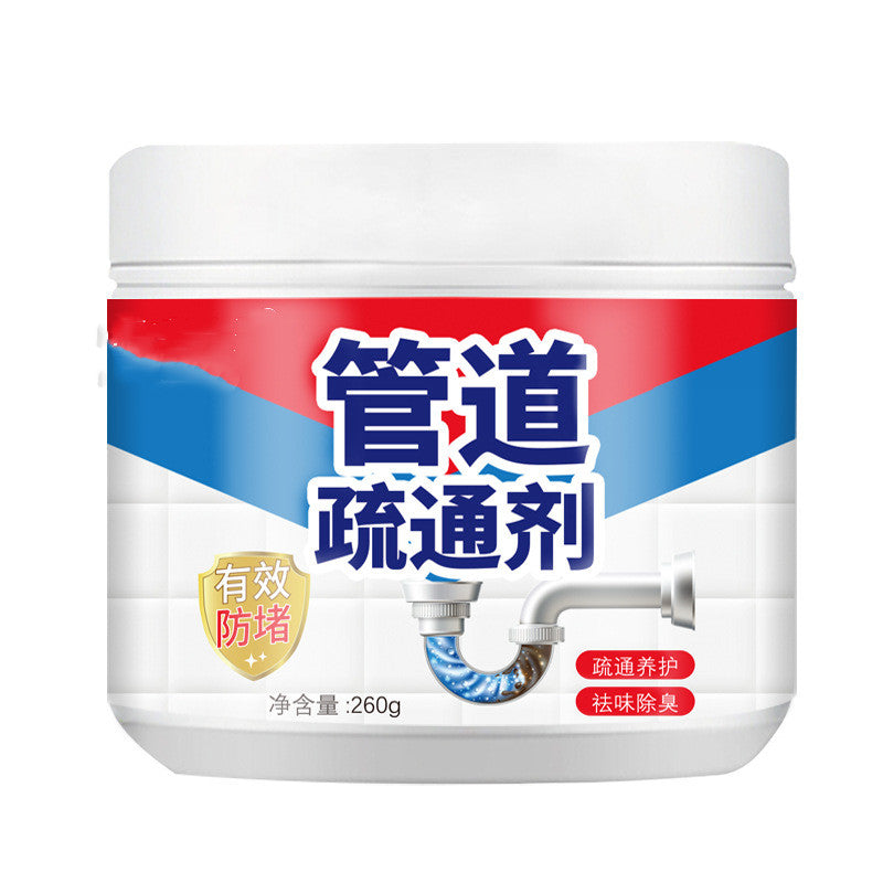 Container of plumbing clog remover with Chinese text on a white background