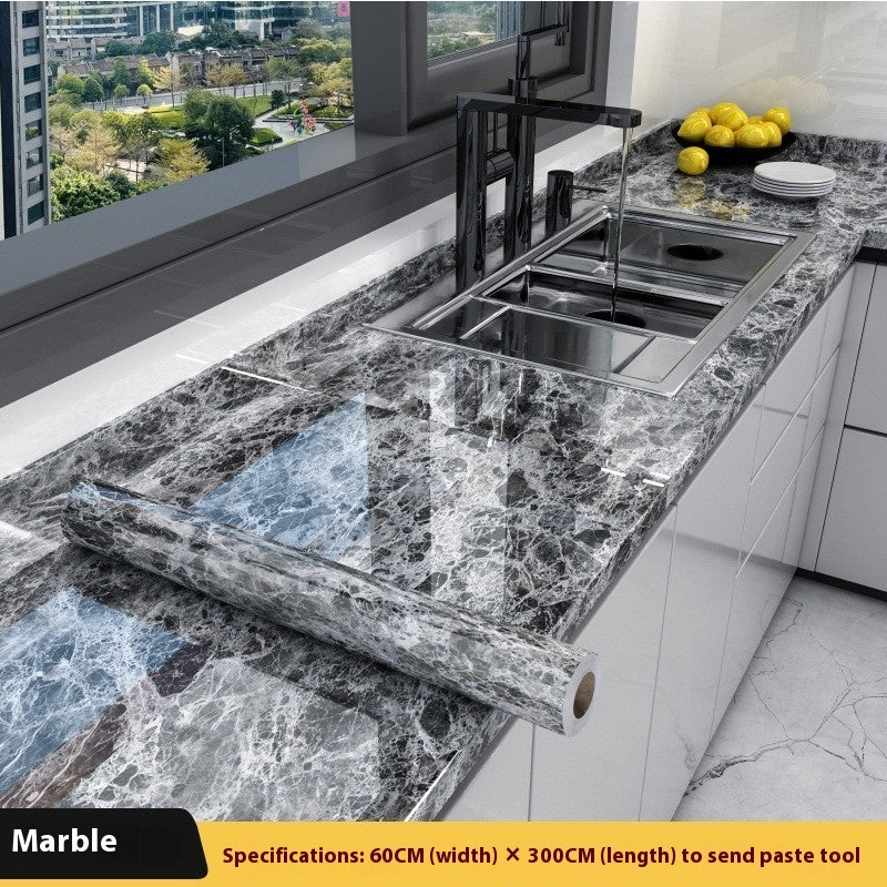 Marbling Thickened Self-Adhesive Waterproof Anti-Oilproof Wall Kitchen Cabinet Stickers
