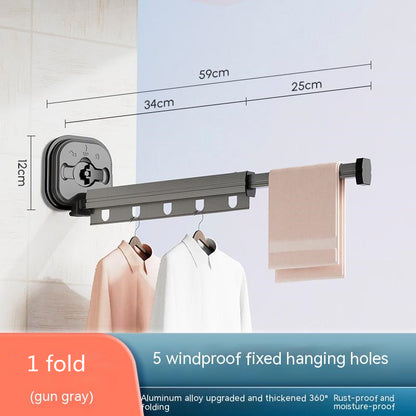 Suction Cup Folding Clothes Hanger - Indoor Home Balcony Aluminum Retractable Drying Rack