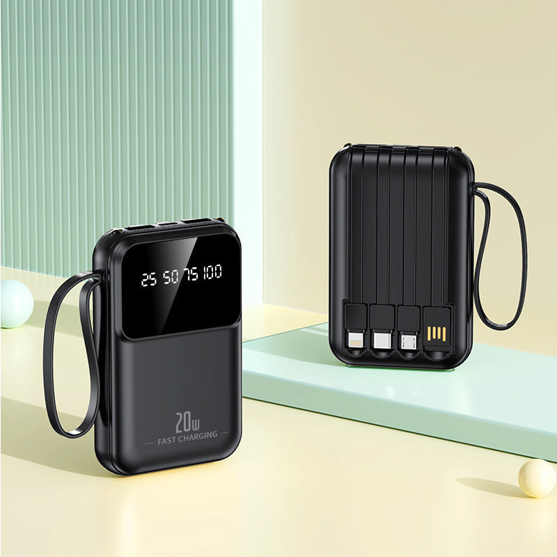 Two black portable charging devices on a colorful background