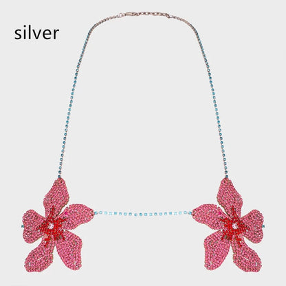 European and American Fashion Flower Chest Chain – Elegant Pink Crystal Design