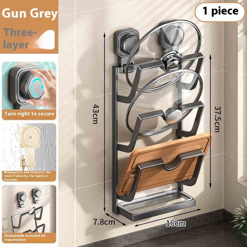 Suction Cup Pot Cover Rack - Wall-Mounted Punch-Free Kitchen Storage Rack