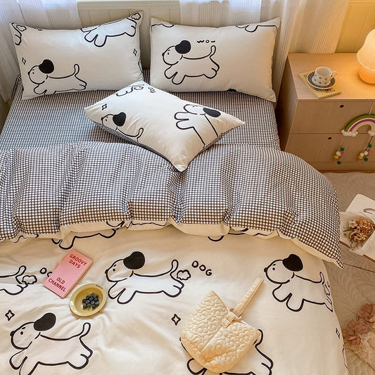 Printed Cartoon Girl  Quilt Cover Cotton Four-piece Bed Sheet