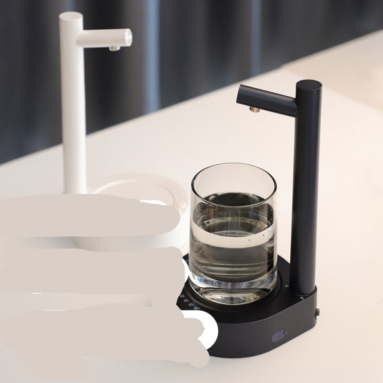 Smart table water dispenser with a glass of water on a white surface