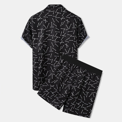 Streetwear Short Sleeve Beach Shirt with Short Pants - Casual Men's Clothing Outfit