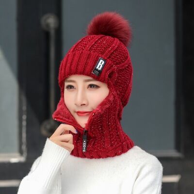 Windproof and cold-proof zipper woolen hat