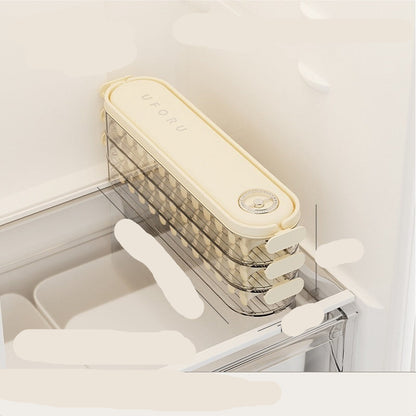 Cream white dumpling box with dimensions and material details on a white background