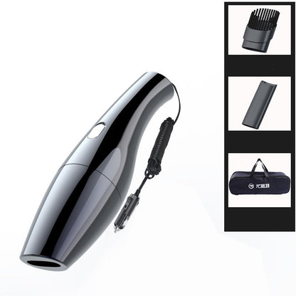 Black handheld vacuum cleaner with attachments on a white background