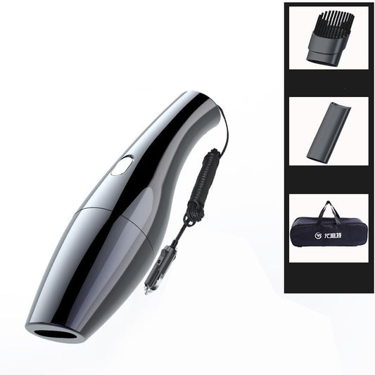 Black handheld vacuum cleaner with attachments on a white background