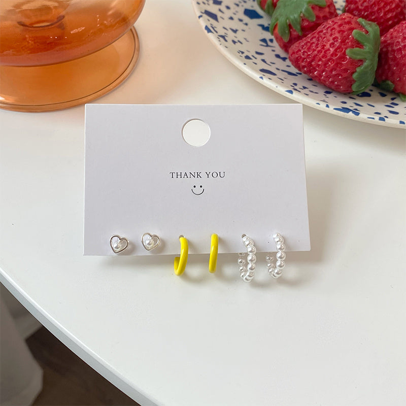 Sterling Silver Needle Pearl Series Earings Set