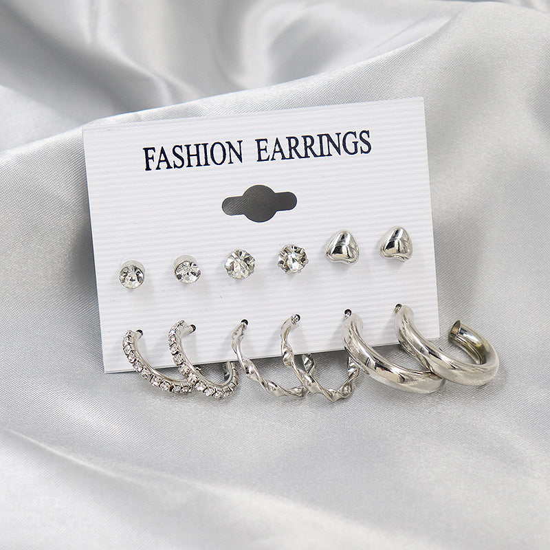 Simple Earrings 6 Pairs With Diamonds Earings Set