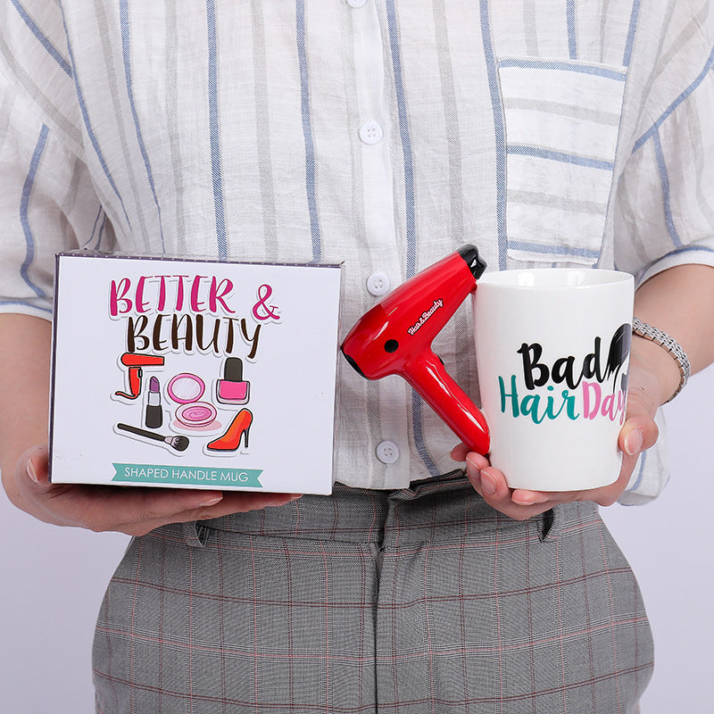 Creative Ceramic Hair Dryer Mug Ladies Tool Hair Dryer Hair Salon Bathroom Decor Vanity Decor Coffee Cup Hairdresser Gift