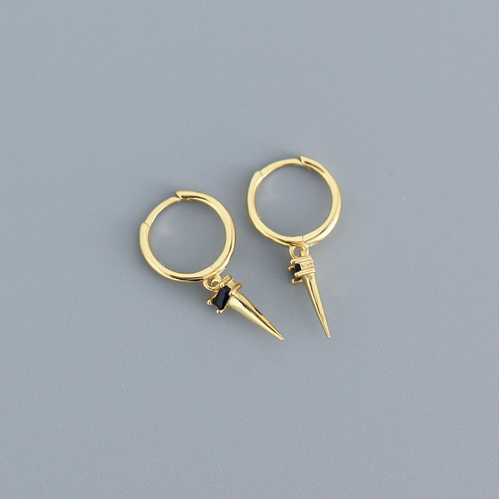 Silver Zircon Cone Hoop Huggies Earrings