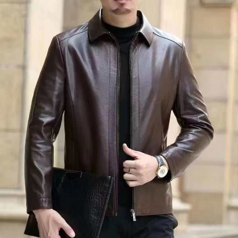 Leather Jacket for Middle-Aged Men - Fleece-Lined Casual Wear