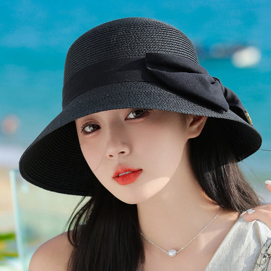 High-End Straw Wide Brim Bow Sun Hat