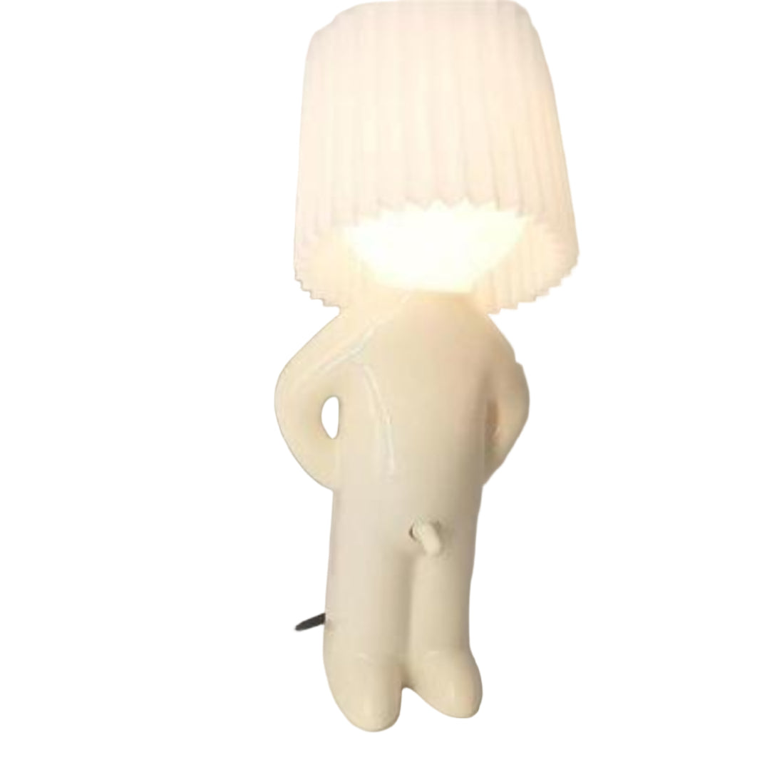 White lamp with a soft, diffused light on a neutral background