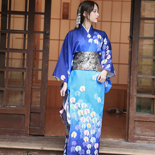 Women's Dark Blue Phalaenopsis Modified Formal Kimono
