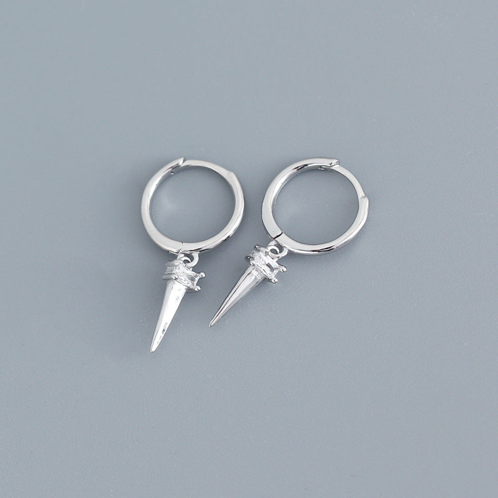 Silver Zircon Cone Hoop Huggies Earrings