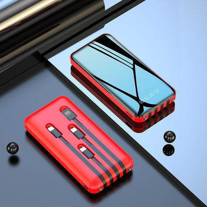 Red phone case with black stripes on a reflective surface
