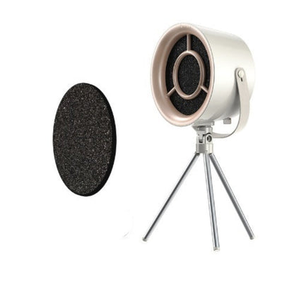 Microphone with a pop filter on a white background
