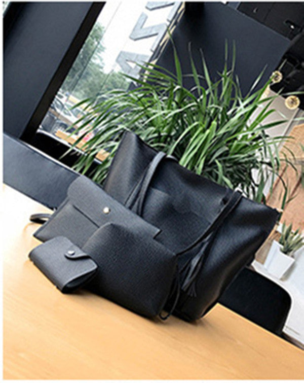 Oblique Cross Bag Lychee Pattern Tassel Four-piece Handbag