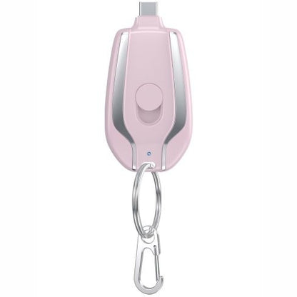 Pink keychain with a carabiner on a white background