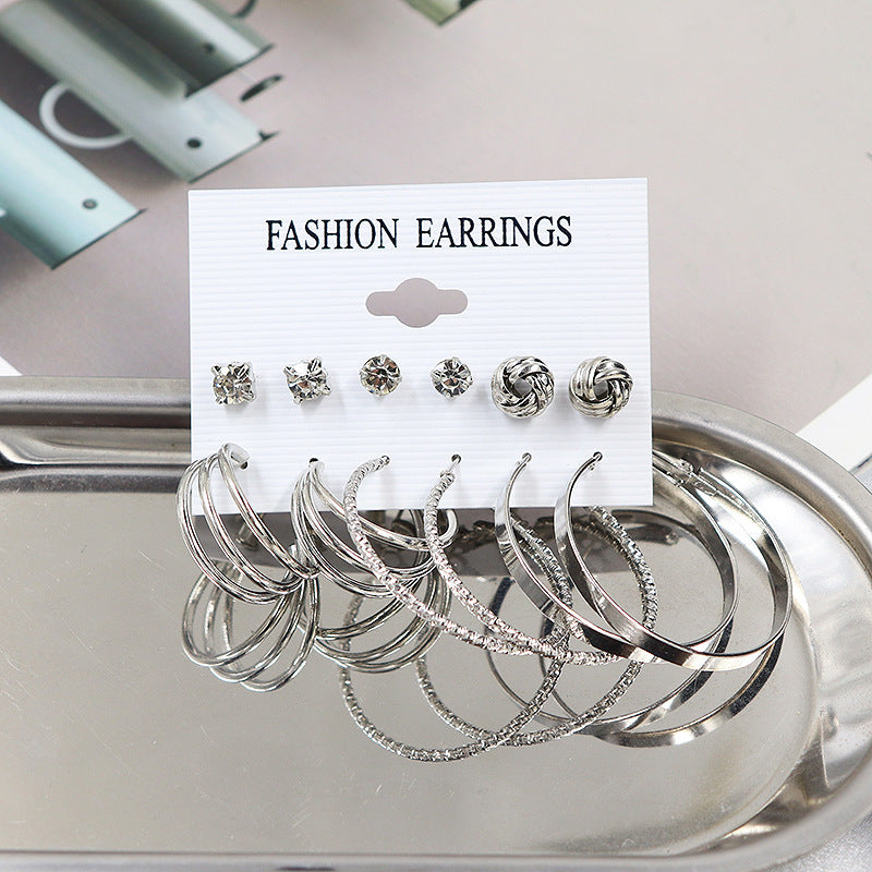 Simple Earrings 6 Pairs With Diamonds Earings Set