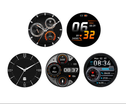Set of six different digital watch faces on a white background