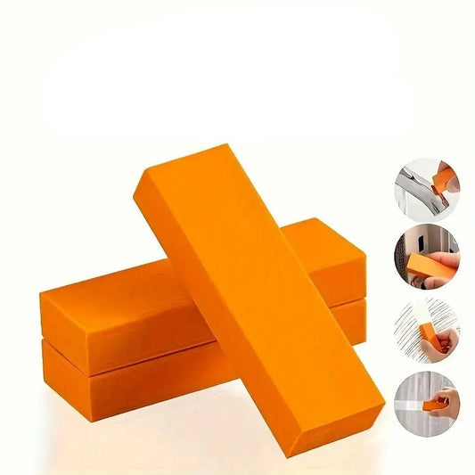 Orange rust cleaning eraser with text on a white background
