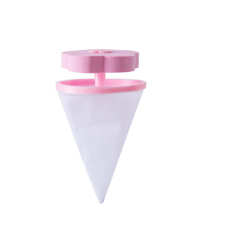 Two blue and two pink lint catchers for washing machines, designed to collect hair and lint from the washing water.
