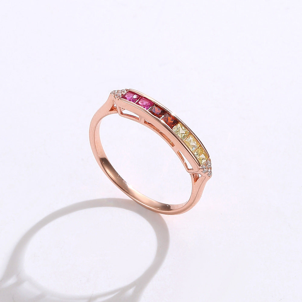 Sterling Silver Female Ring Rainbow Zircon Ring Female