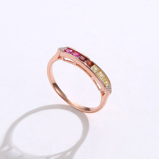 Sterling Silver Female Ring Rainbow Zircon Ring Female