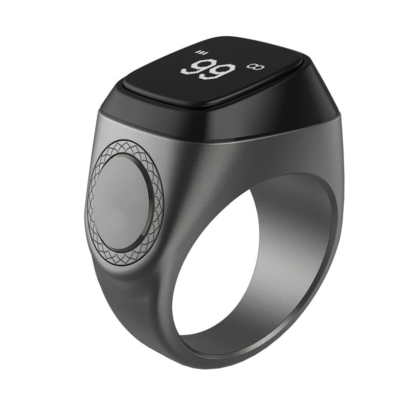 Smart ring with digital display on a white background