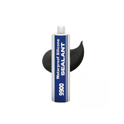 Waterproof silicone sealant tube with black applicator on a white background