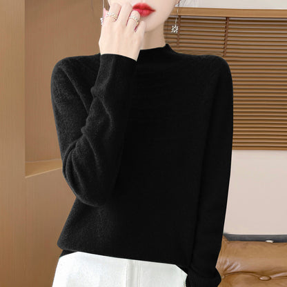 Front Line Ready-made Garments Half-collar Wool Sweater Women's Inner Wearing Hollow-out Loose Knitted Base