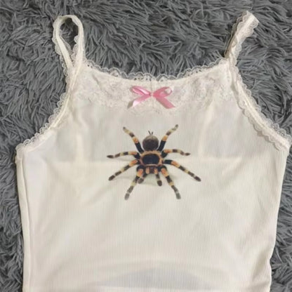 Cute Spider Print Pattern Lace Vest